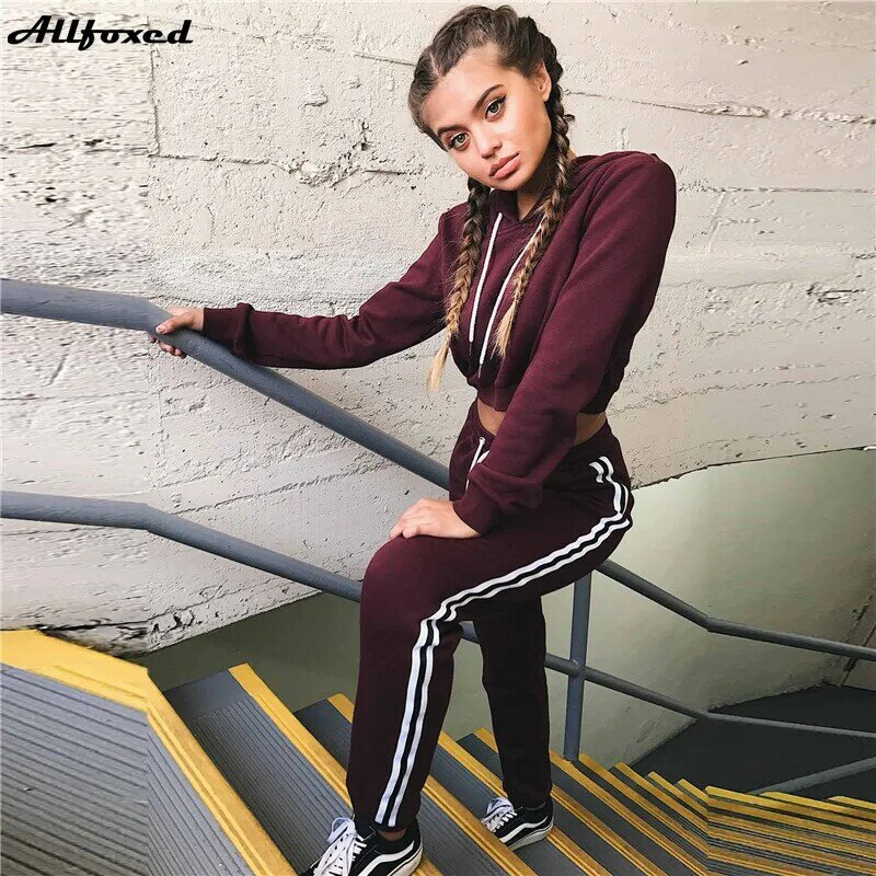 Women's Fashion Tracksuits Sport Long Sleeve Casual Suit Hooded Sweatshirt and Striped Long Pants Two Pieces Set Top+Long Pants