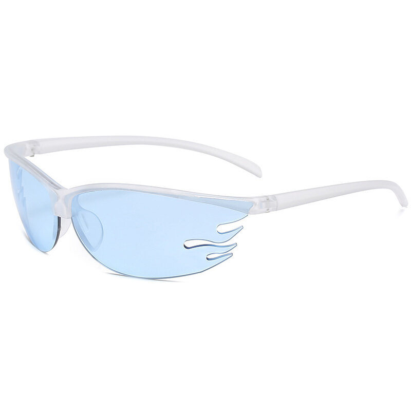 2021 Fashion Semi-Rimless Flame Shape Sunglasses Women Retro Candy Color Eyewear Men Outdoor Sports Driving Goggle Shades UV400