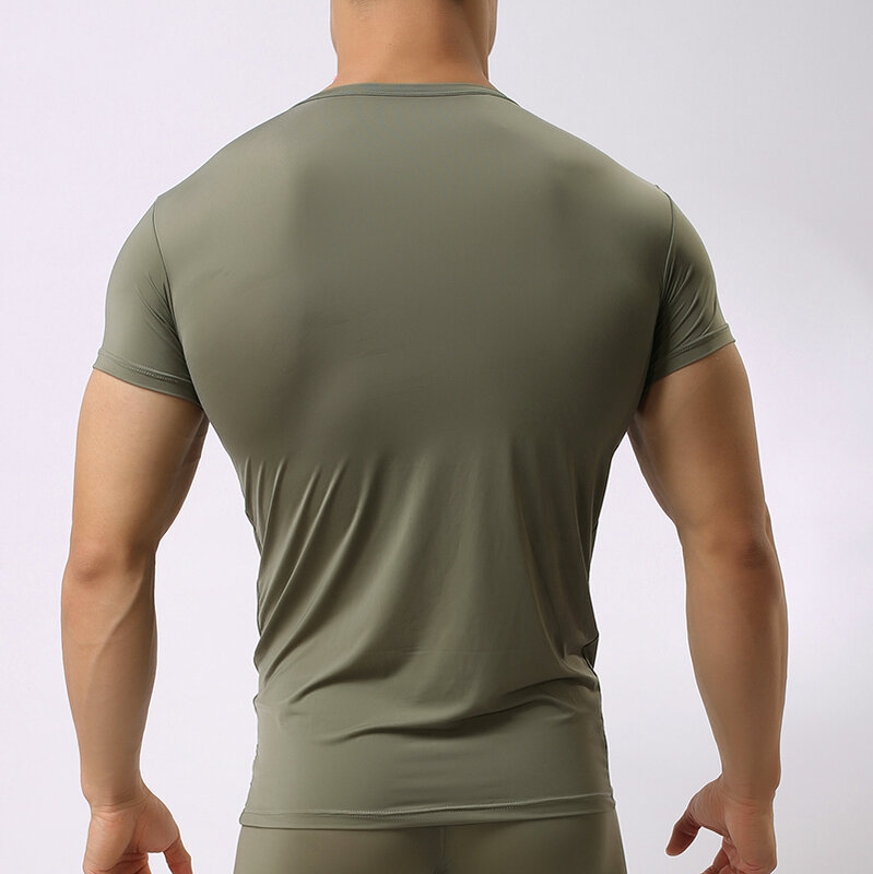 Gợi Cảm Cực Chất Sheer Người Tập Thể Hình Polyester Undershirts Đồng Tính Băng Lụa Cổ Chữ V Trong Suốt Áo Sơ Mi Gợi Cảm Thời Trang Mới