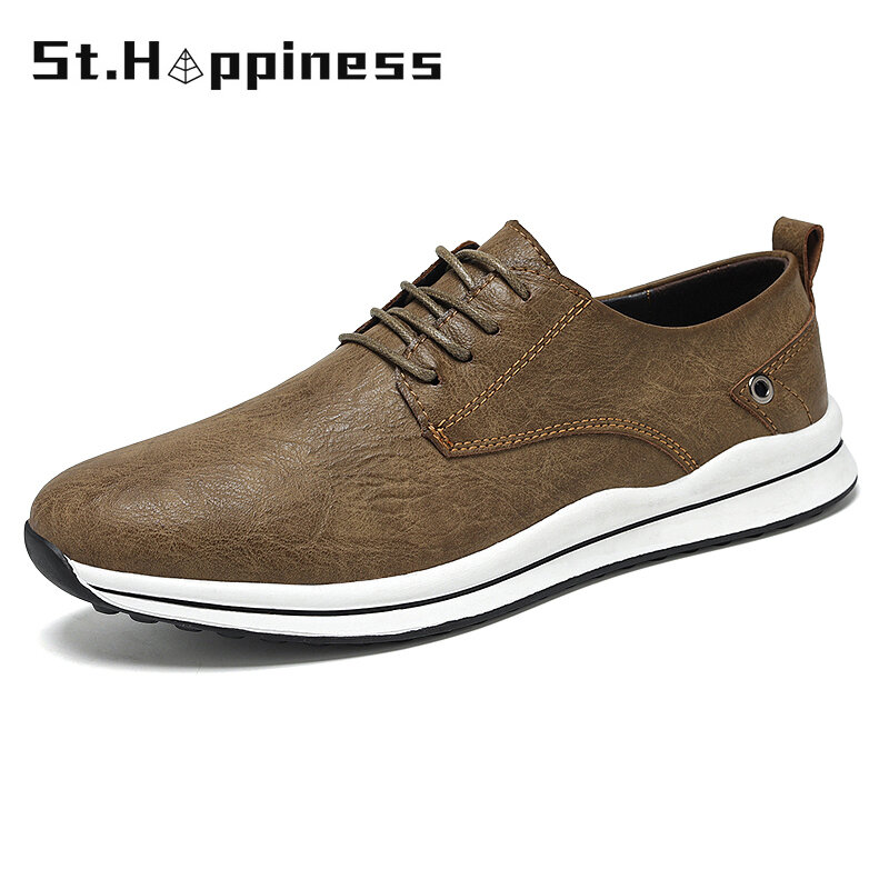 2021 New Winter Men Shoes Luxury Brand Genuine Leather Casual Walking Flat Shoes Fashion Lace Up Dress Business Shoes Big Size