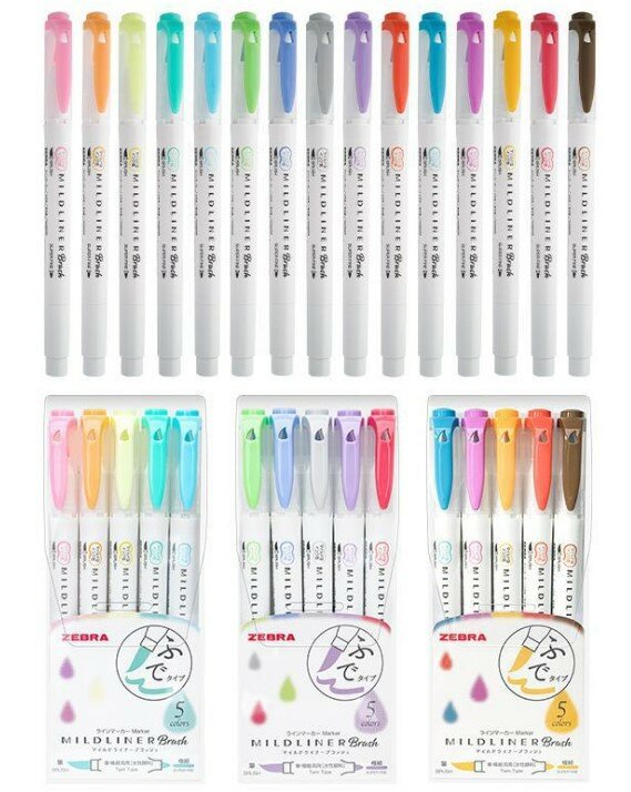 NEW 25 Colors Zebra MildLiner Brush Pen Set WFT8 Double Sided Water-based Highlighter Marker Pen School Art Supplies Stationery