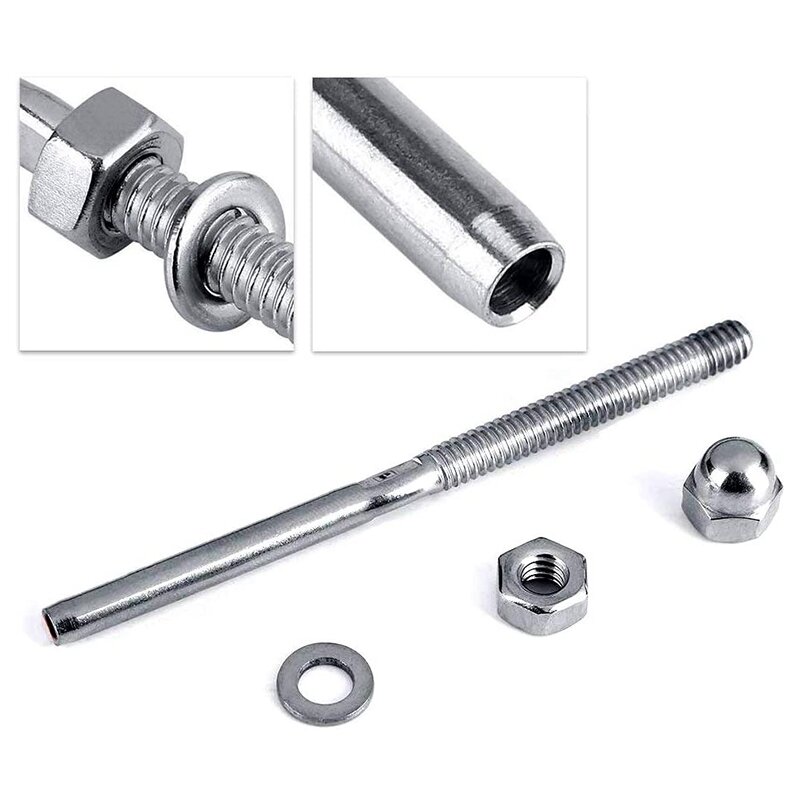 10 Pairs Threaded Terminal Stud and Stemball Swage Cable Tensioners Marine Railing Kit for 1/8inch Cable Deck Railing