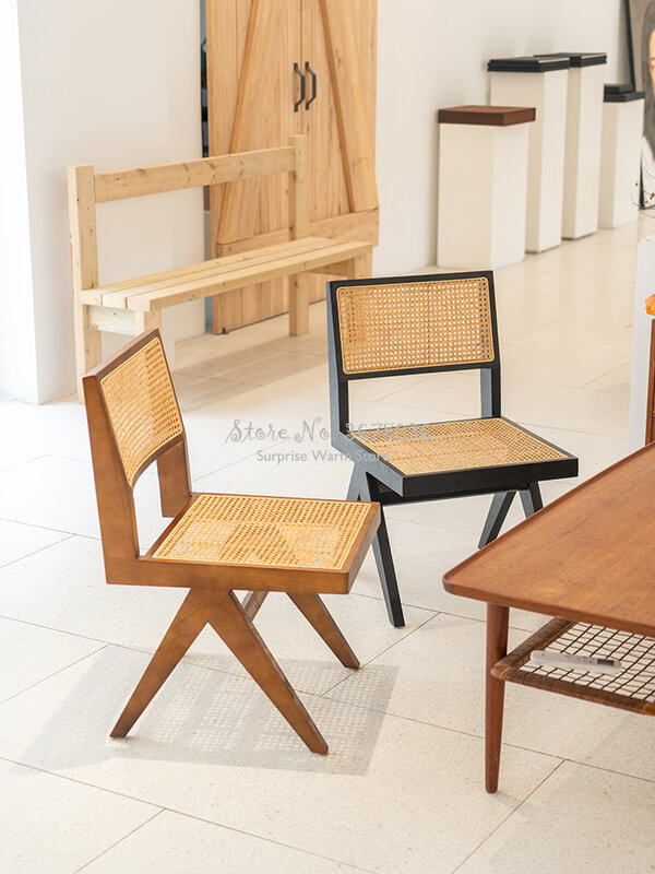 Skandynawski Retro brzozowy krzesło do jadalni projektant Studio rattanowe krzesło z oparciem z litego drewna bez podłokietnika krzesło kawowe naturalna roślina Wisteria