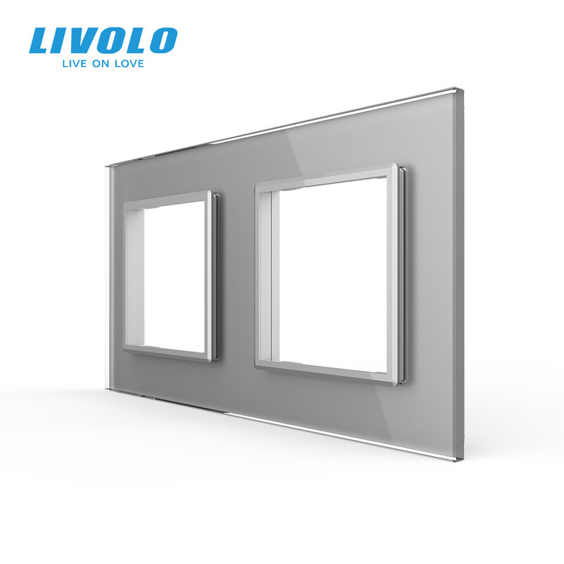 Livolo — Panneau en verre, cristal double de luxe pour prise de commutateur mural, perle blanche, disponible en 4 couleurs, prise standard UE