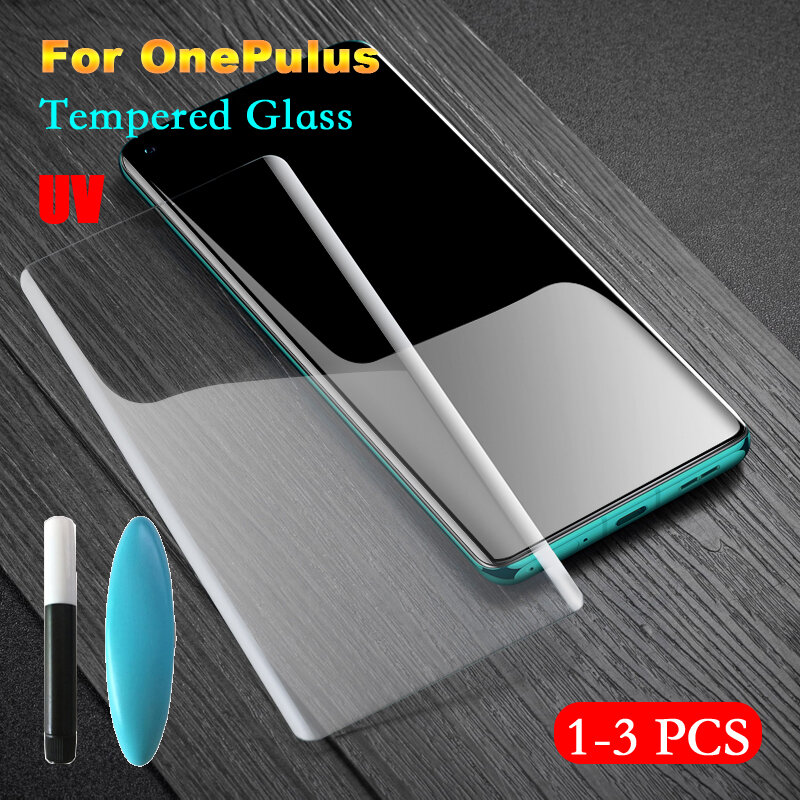 Arvin-vidrio templado UV para OnePlus 10, 9, 8, 7, 7T Pro, Protector de pantalla, película de cobertura de superficie completa