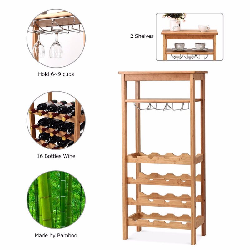 Goplus 2-nivel 12 botellas estante para vinos de bambú pantalla soporte para estante de almacenamiento de la cocina de Casa HW59431