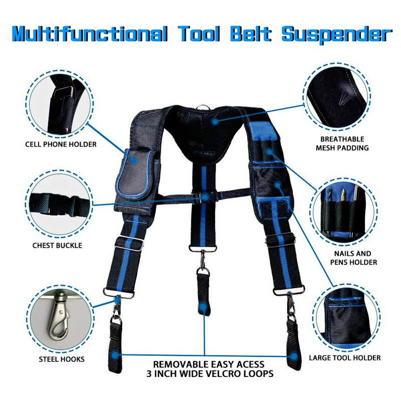 Tool Belt Suspenders Y Type Construction Work Suspenders Large Moveable Phone Holder Pencil Holder for Carpenter Electrician