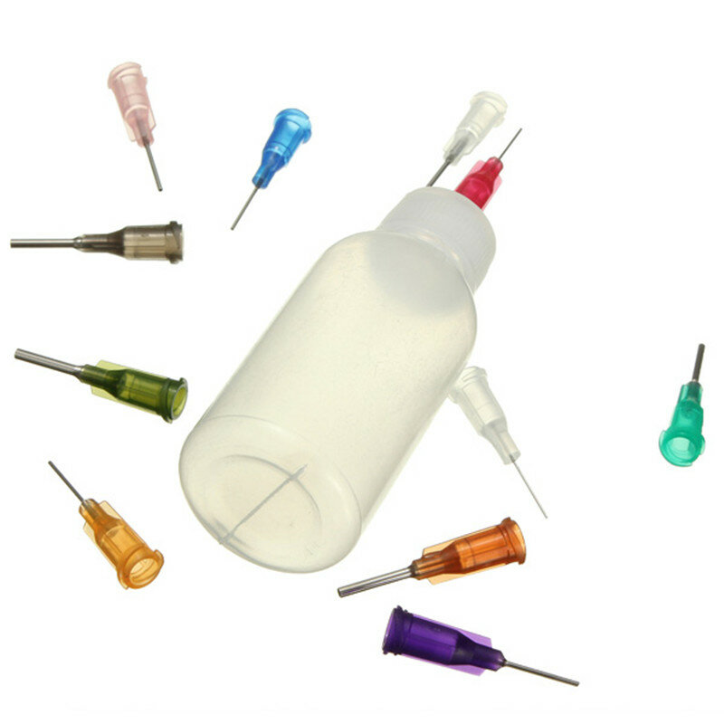 Botella dispensadora de agujas de polietileno transparente, dispensador para pasta de fundente de soldadura de colofonia + 11 agujas, 30ml, 1 unidad