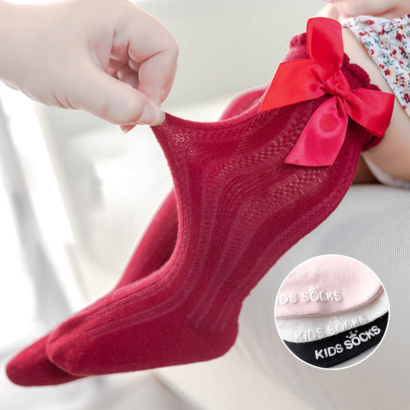 New Baby Summer Clothing New Kids Toddlers Girls Big Bow Knee High Long Soft Cotton Lace Baby Socks Bowknot Cotton Socks