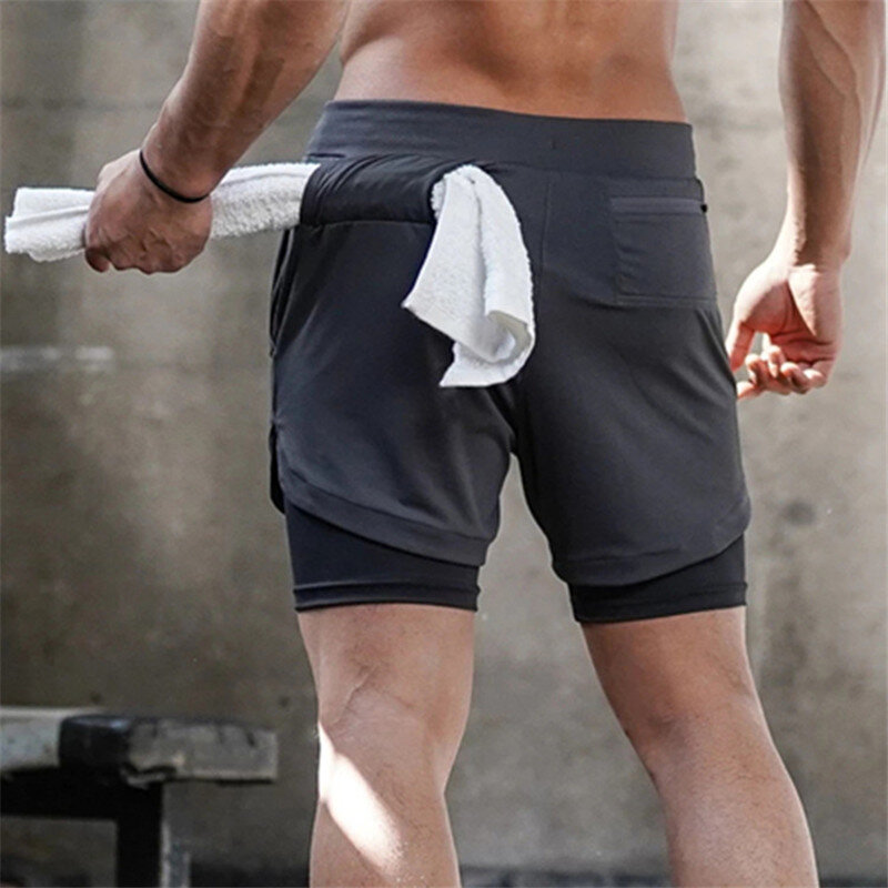 Pantalones cortos de camuflaje para hombre, 2 en 1, de secado rápido, para gimnasio, Fitness, trotar, entrenamiento, 2021