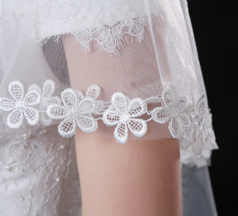 Nuovo arrivo1.5 metri veli da sposa bianchi corto uno strato velo da sposa sole fiore Appliques bordo accessori da sposa 2020