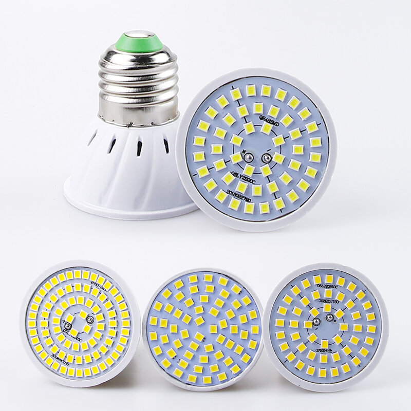 Bombilla LED E14 27 GU10, lámpara 220V SMD 2835 MR16, foco 80LED, luz blanca fría y cálida para decoración del hogar ampolla