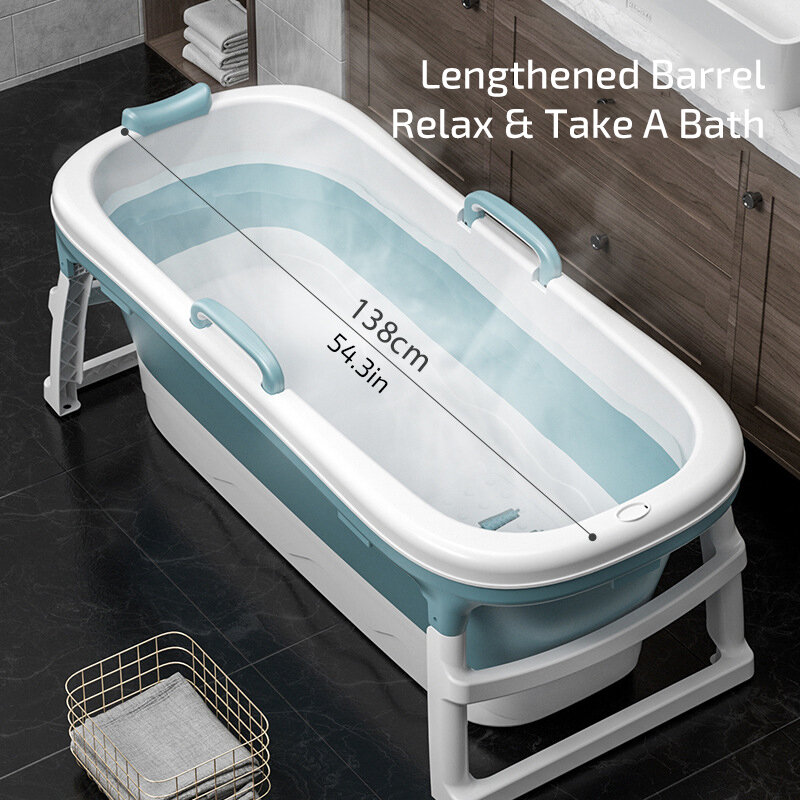 Baby Shining 1.4m/55in Baby Bath Tub Portable Home Roller Massage Steaming Adult Bathtub Plastic Folding Thicken Bathtub Family