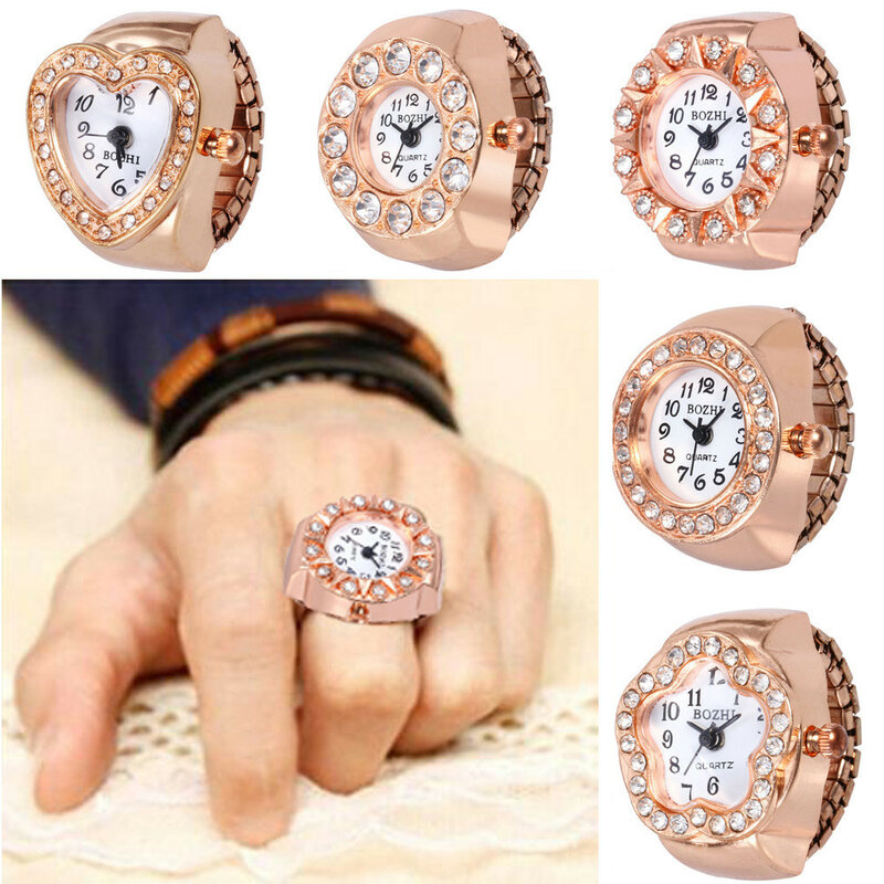 Relógio de quartzo, joias elegantes da moda, mulheres e homens, relógio de dedo pequeno, criativo, aço legal, elástico, anel de dedo, dropship * a