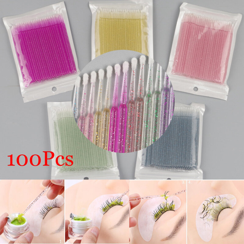 100 pçs cílios de cristal escova de limpeza cotonete individual lash remover cílios escova de cristal delineador escova descartável beautytool