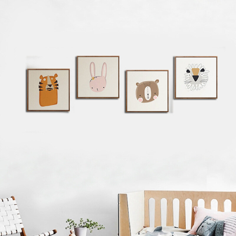 Quadrado pintura em tela quadro quarto das crianças murais meninos e meninas bonito dos desenhos animados animais decorativos pintura em tela ins pendurado