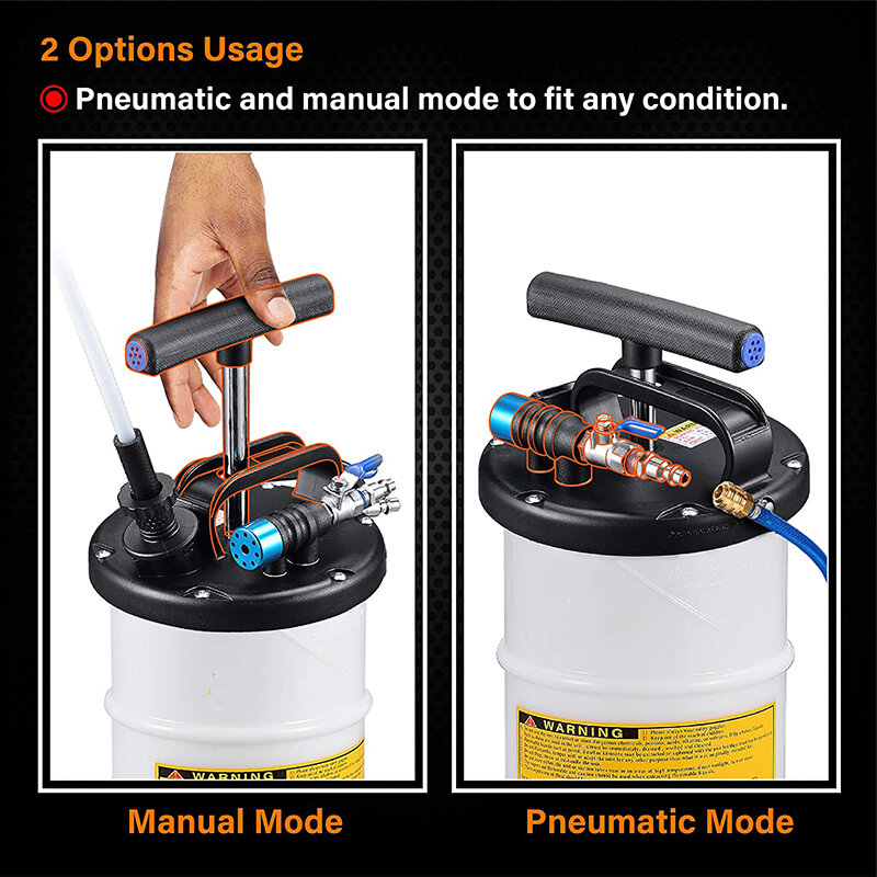LUTIFIX Neumático/Manual 6.5L Bomba extractora de aceite Evacuador neumático Bomba de vacío Extractor de fluido Aceite de motor Líquido de frenos