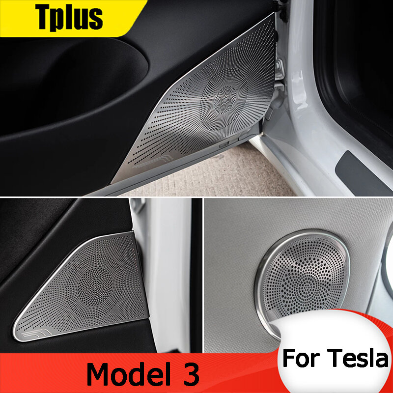 Tplus-cubierta de bocina de coche Tesla modelo 3, accesorios de Interior, pieza decorativa, tres
