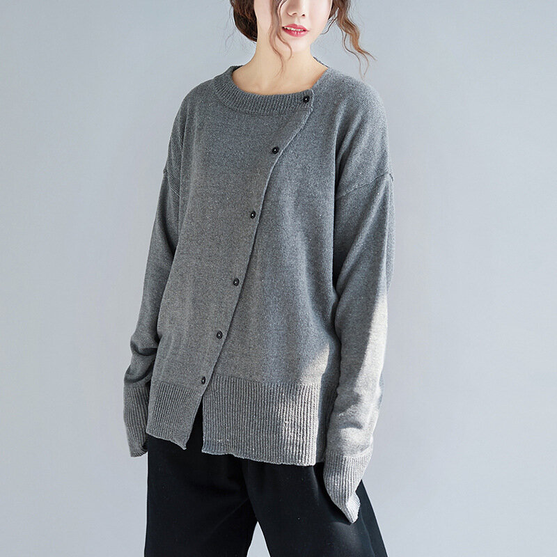 Solid Color Loose Casual O-Neck Long Sleeve Autumn Winter Sweaters 2020 New Knitting Single-breasted Women Sweaters