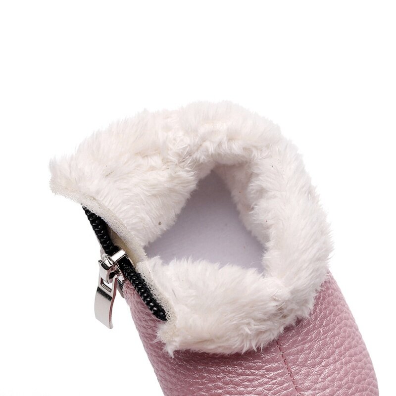 Botas cálidas de invierno para niño y niña, zapatos de suela suave de algodón elástico con cremallera de Color sólido, calzado antideslizante para primeros pasos