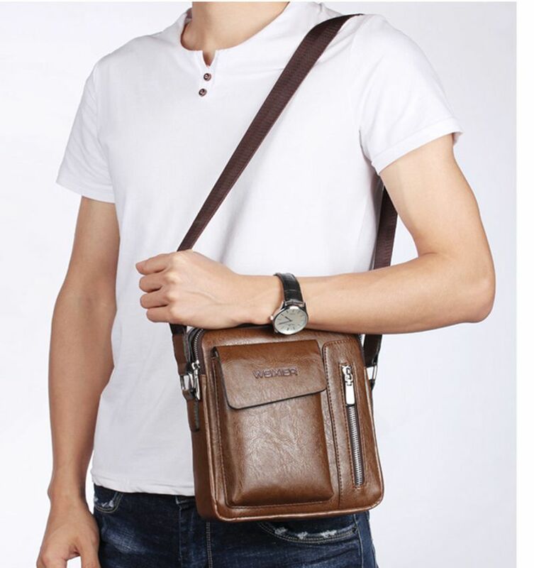 Casual Men Shoulder Bag Vintage Crossbody Bags Men High Capacity Business Messenger Bags Tote Bag Male Bag PU Leather Handbag