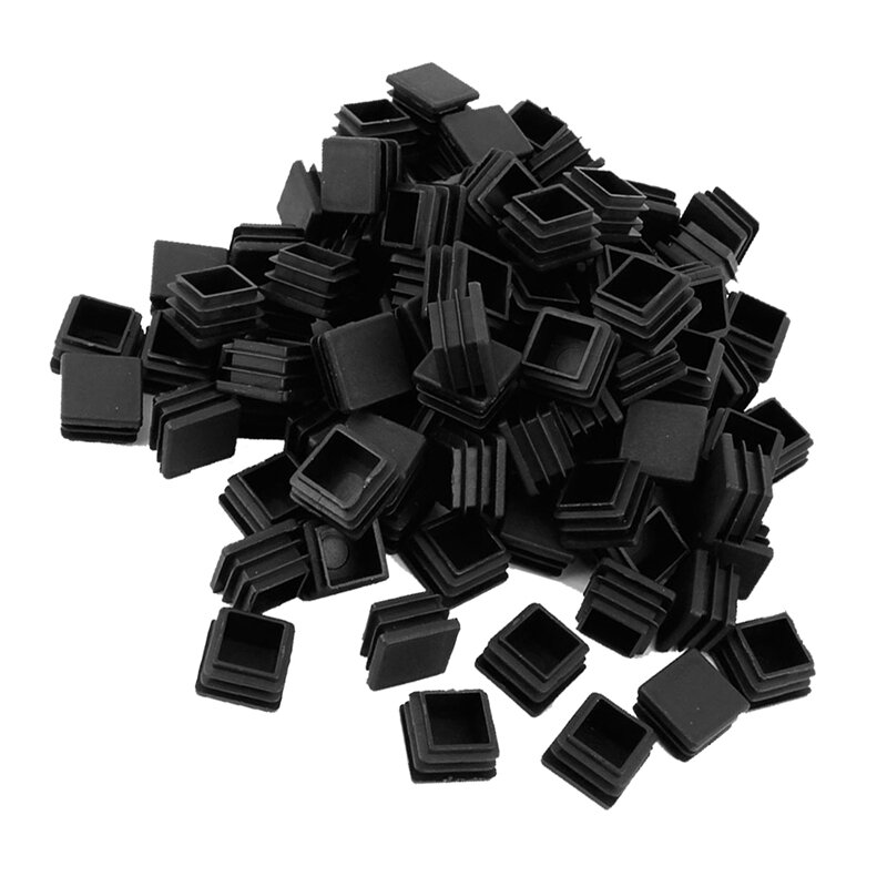 100 szt. Plastikowe rurki kwadratowe wkładki zaślepki końcowe 20mm x 20mm czarne