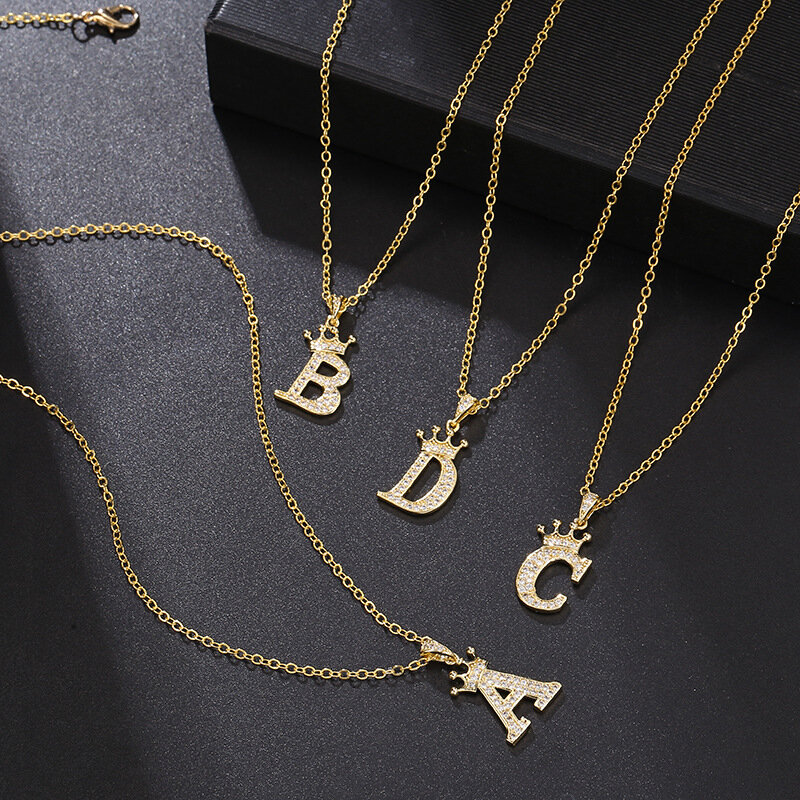 Nuovo lusso zircone rame A-Z corona alfabeto ciondolo catena collana Punk stile Hip-Hop moda donna uomo nome iniziale gioielli