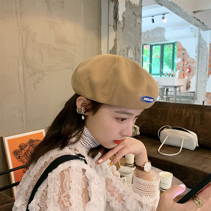 Patch Letter Beret Women's Spring/Summer Thin Breathable Korean Style Japanese Style Versatile New Solid Color Beilei Painter