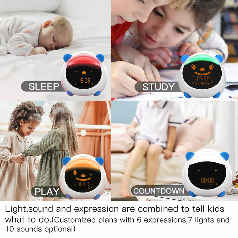 Wifi Smart Anak-anak Alarm Tidur Pelatih Lampu Jam Suara Ekspresi Kehidupan Cerdas Tuya Aplikasi Kontrol Suara dengan Alexa Google Home