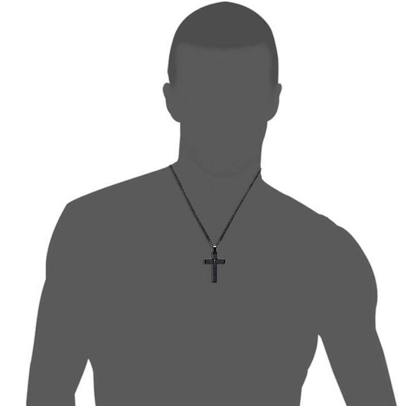 Retro Christian Jesus Single Titanium Scripture Cross Necklace Stainless Steel Black Prayer Choker Cross Pendants For Men Colar