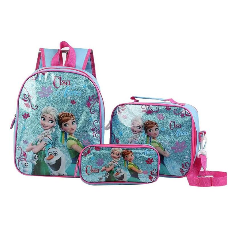 Disney 3 Pcs/Set Kids Girls Cartoon Elsa Princess Schoolbags Cute Boys Backpacks Children School bag