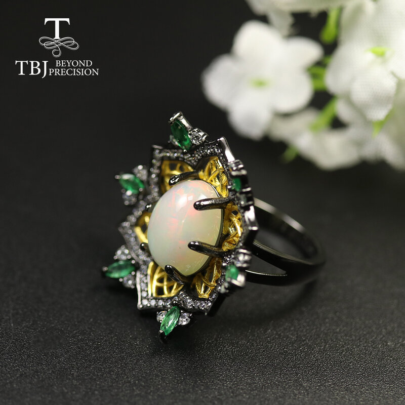 TBJ, 2020 neue luxus Opal edelstein Ring oval 10*12mm 3ct up natürliche Smaragd frauen ring 925 sterling silber feine schmuck geschenk
