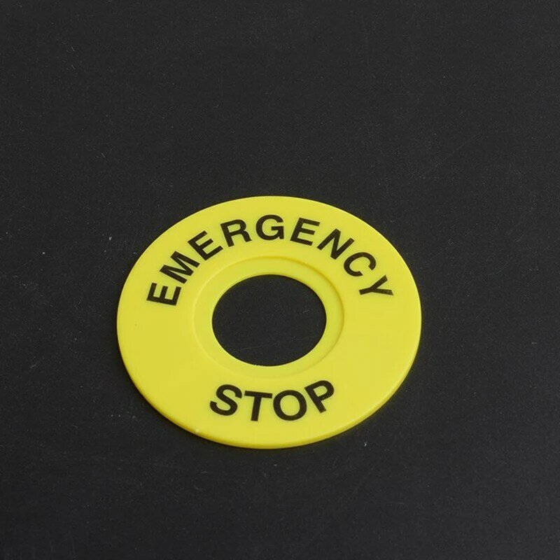 Panneau d'avertissement d'urgence bouton d'arrêt, plaque jaune de 22mm, cercle d'avertissement, interrupteur d'urgence bouton d'arrêt