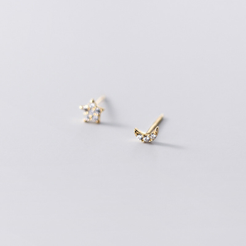 La Monada-pendientes pequeños de Plata de Ley 925 con forma de luna y Estrella, Piercing para La oreja, para niñas