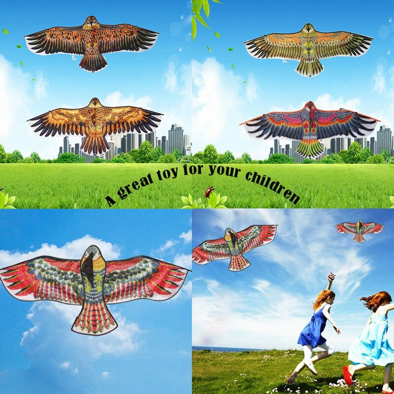 Cerf-volant aigle de 1.1m avec ligne de 30 mètres, grand oiseau volant, cadeau pour enfants, voyages en famille, jardin, sport de plein air, jouet bricolage