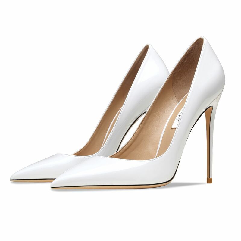 Nuove pompe classiche di marca in vera pelle scarpe tacco alto da donna di moda vernice bianca punta a punta scarpe da sposa Sexy rosse 41