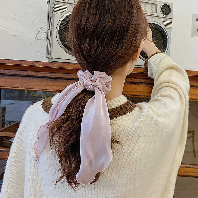 Fashion Satin Ribbon Headband Bow Hair Scrunchies Girls Hair Ties Elastic Hair Band Ponytail Holder Hair Accessories For Women
