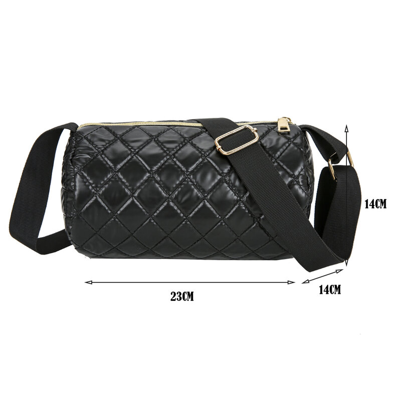 Fashion Bags for Women Cotton Padded Diamond Lattice Quilted Cylindrical Bucket Bag Zipper Warm Tote Bag Small Crossbody Bag