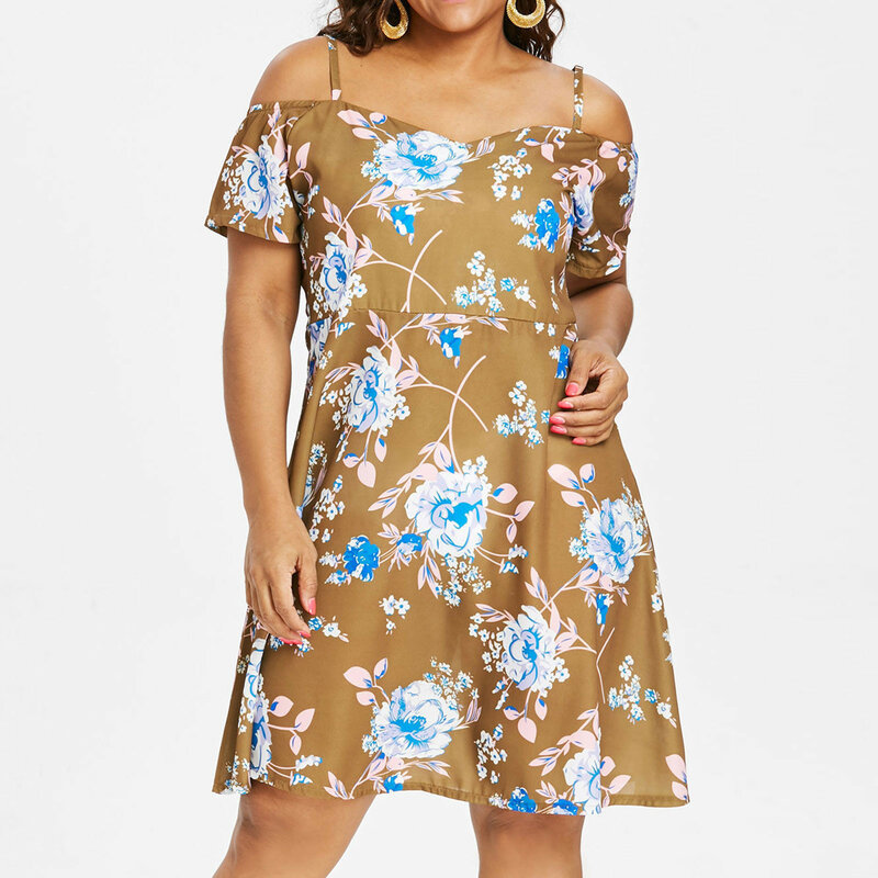 Summer Dress Fashion Women Plus Size Sexy Short Sleeve Floral Print Strapless Short Dress New Large Size Casual Beach Dresses