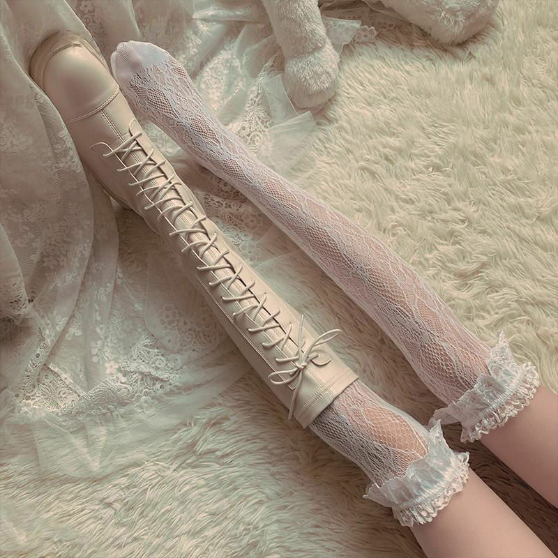 Lolita-calcetines largos de nailon con estampado Floral para mujer, medias largas hasta el muslo, divertidas, regalos de Navidad, lencería Sexy