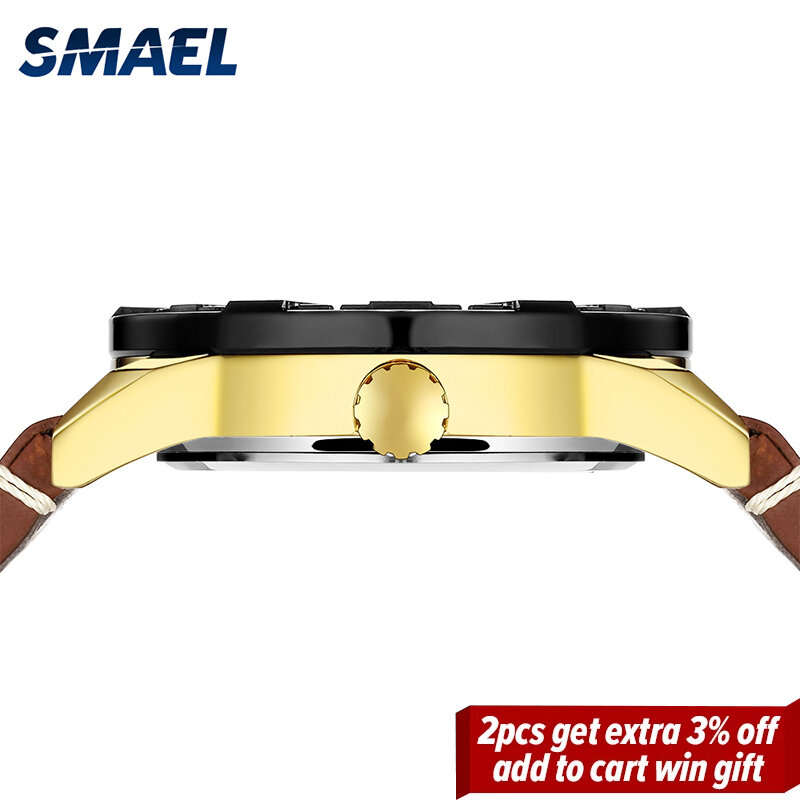 SMAEL Top Brand Watches for Men Military Sports Watch Leather Strap Quartz Wristwatch Male Clock Men's Watch Relogio Masculino