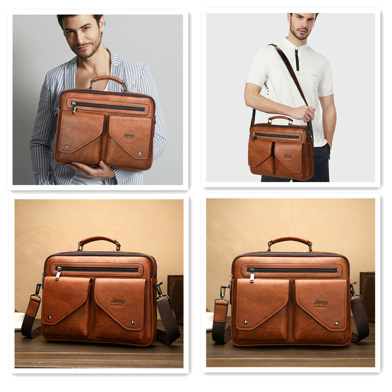 JEEP BULUO – sac à bandoulière en croûte de cuir pour hommes, sac à poignée supérieure, mallette d'affaires, sacoche pour ordinateur portable