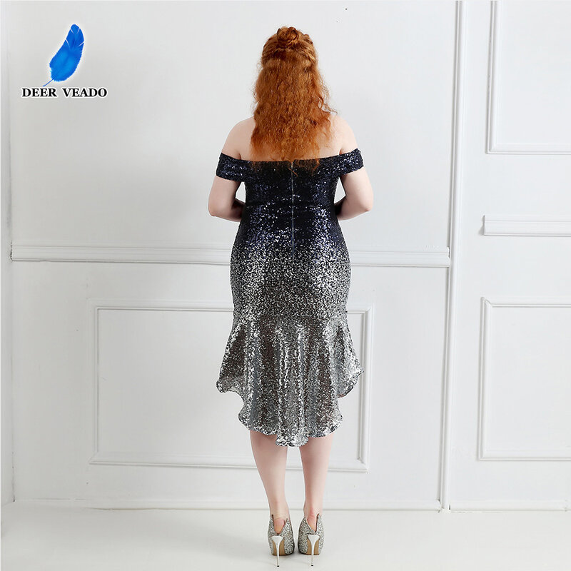 DEERVEADO – robe De bal courte grande taille, en paillettes, style sirène, longueur aux genoux, Sexy, robes De fête, 2021, K1321