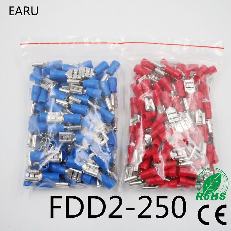 FDD2-250 terminal elétrico isolado fêmea do friso para o conector 1.5-2.5mm2 do fio do cabo dos conectores 100 unidades/pacote FDD2.5-250 fdd