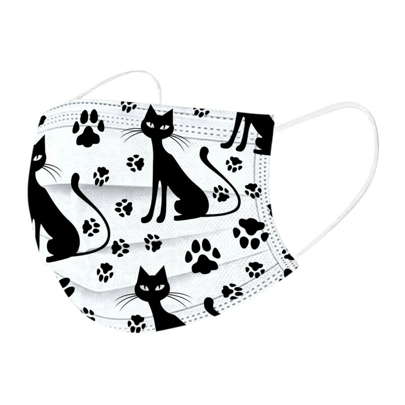 10-50pc unissex gato preto impresso máscaras de boca macias para adultos 3-camada protetora cuidados com a pele máscaras descartáveis mascarilla