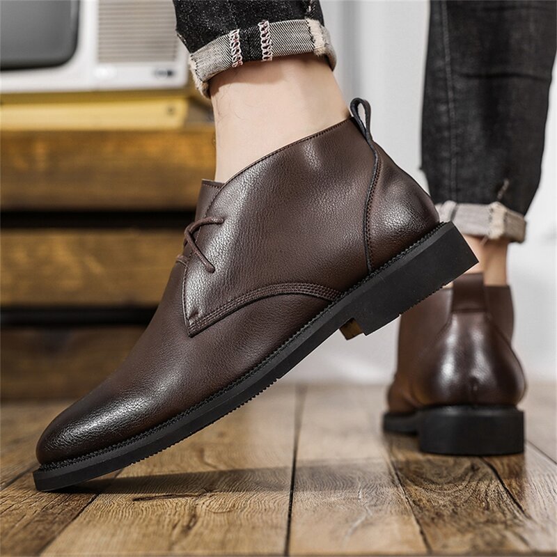 Новые высококачественные мужские туфли с острым носком, уличные низкие Туфли средней длины из первого слоя воловьей кожи, Модные Повседнев...