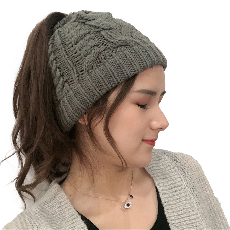 Women Beanie Chunky Knitted Beanie PonyTail Hat for Womens Winter Soft Warm Cap