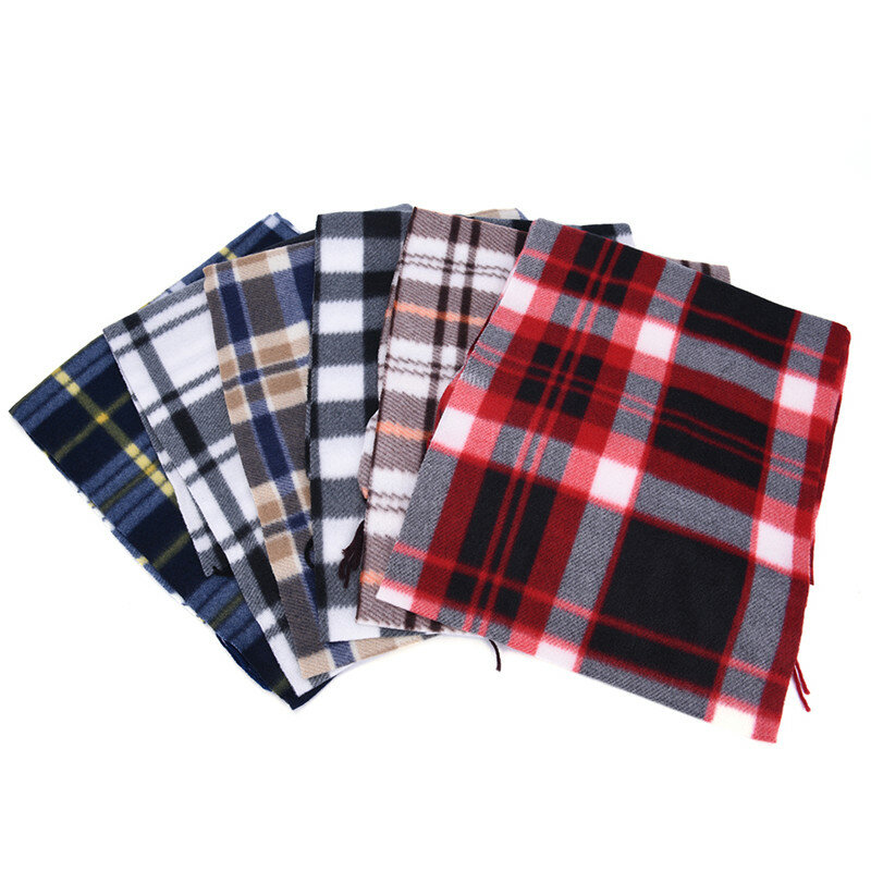 Стильный шерстяной шарф в клетку для мужчин и женщин, зимний теплый флисовый шарф с геометрическим узором, шаль