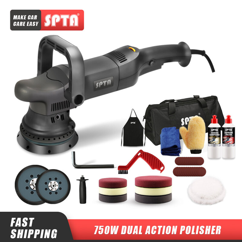 SPTA – polisseuse double Action 750W, 5 pouces, pour voiture, maison, bricolage, kit de tampons de polissage, 15mm