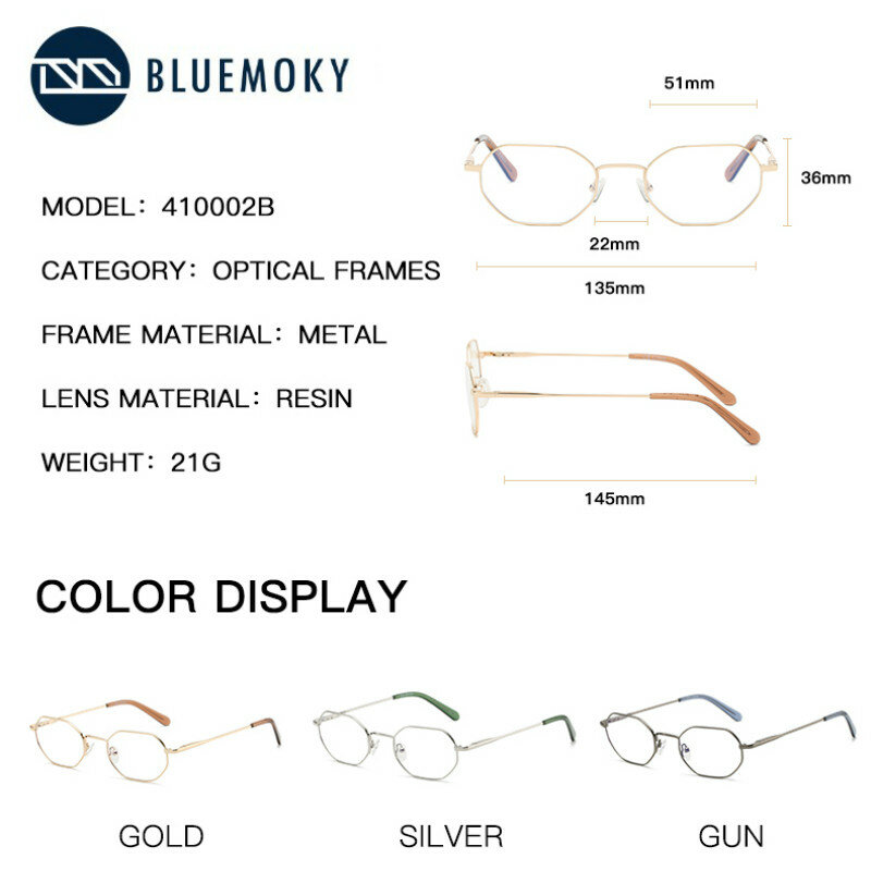 Bluemoky anti azul luz óculos de computador para as mulheres metal pequeno hexágono óculos quadro marca designer óptica miopia eyewear